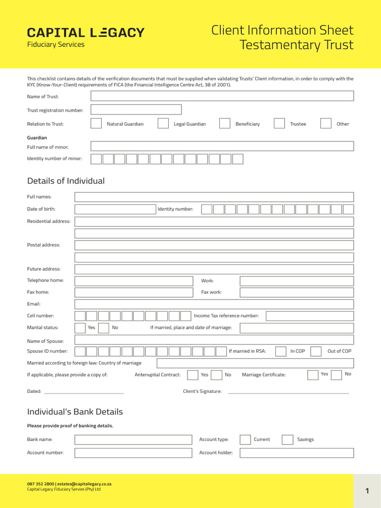 Client Information Sheet - Trustee | PDF | Trustee | Fiduciary