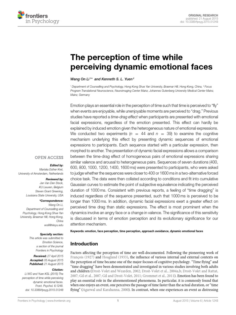 Fpsyg 06 01248 | PDF | Time Perception | Emotions