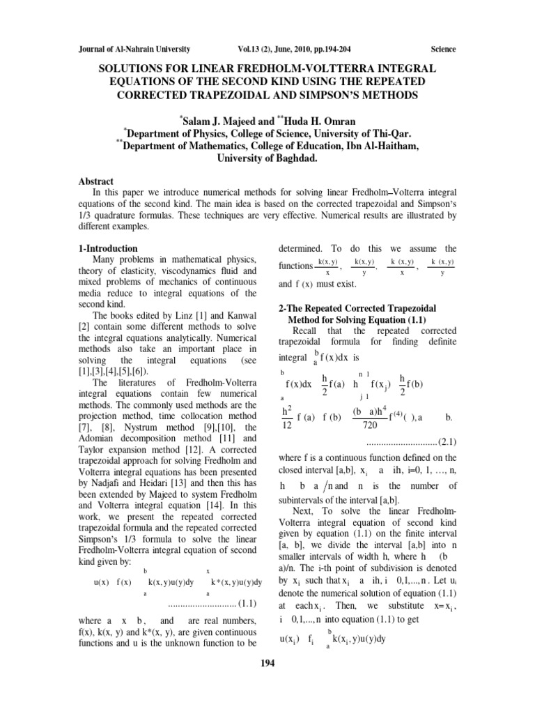 Solutions For Linear Fredholm Voltterra | PDF