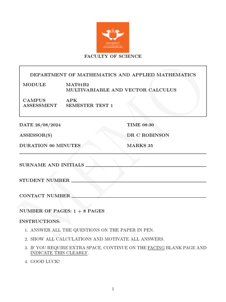 Semester Test 1 Memo | PDF