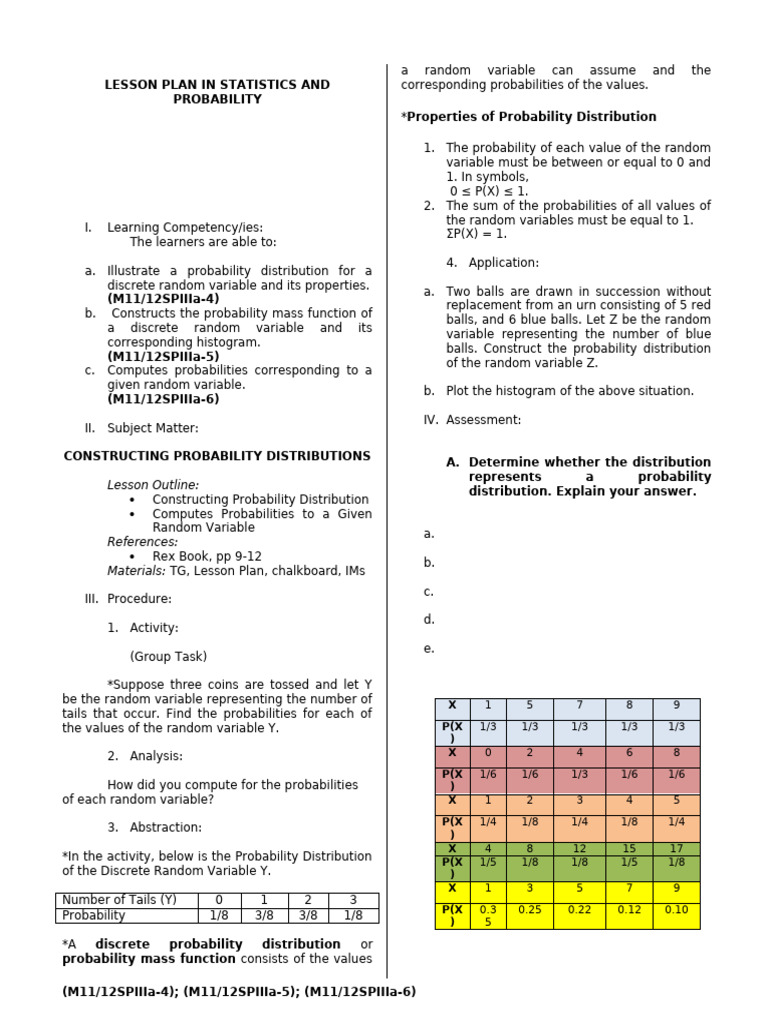 Lesson 4 Constructing Probability Distribution | PDF | Probability ...