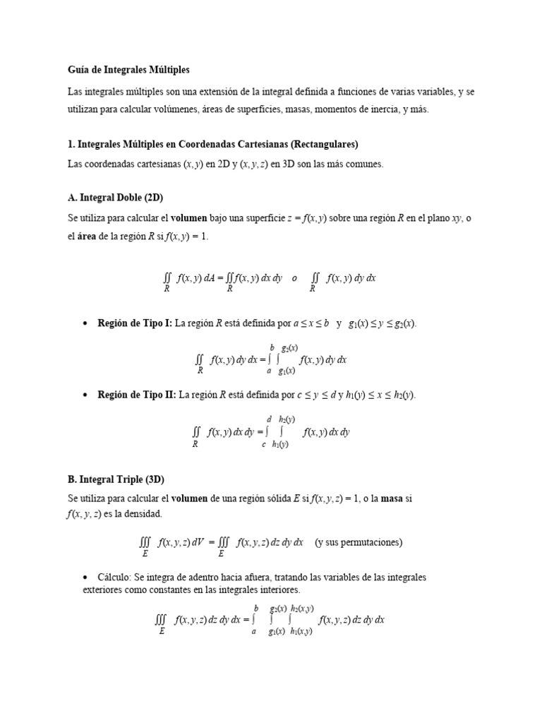 Guía de Integrales Múltiples | PDF | Integral | Cálculo