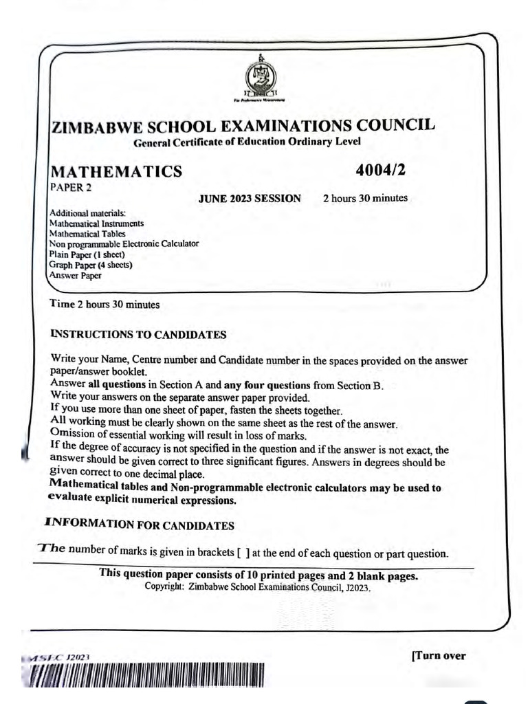 O Levels Mathematics 2023 1 | PDF