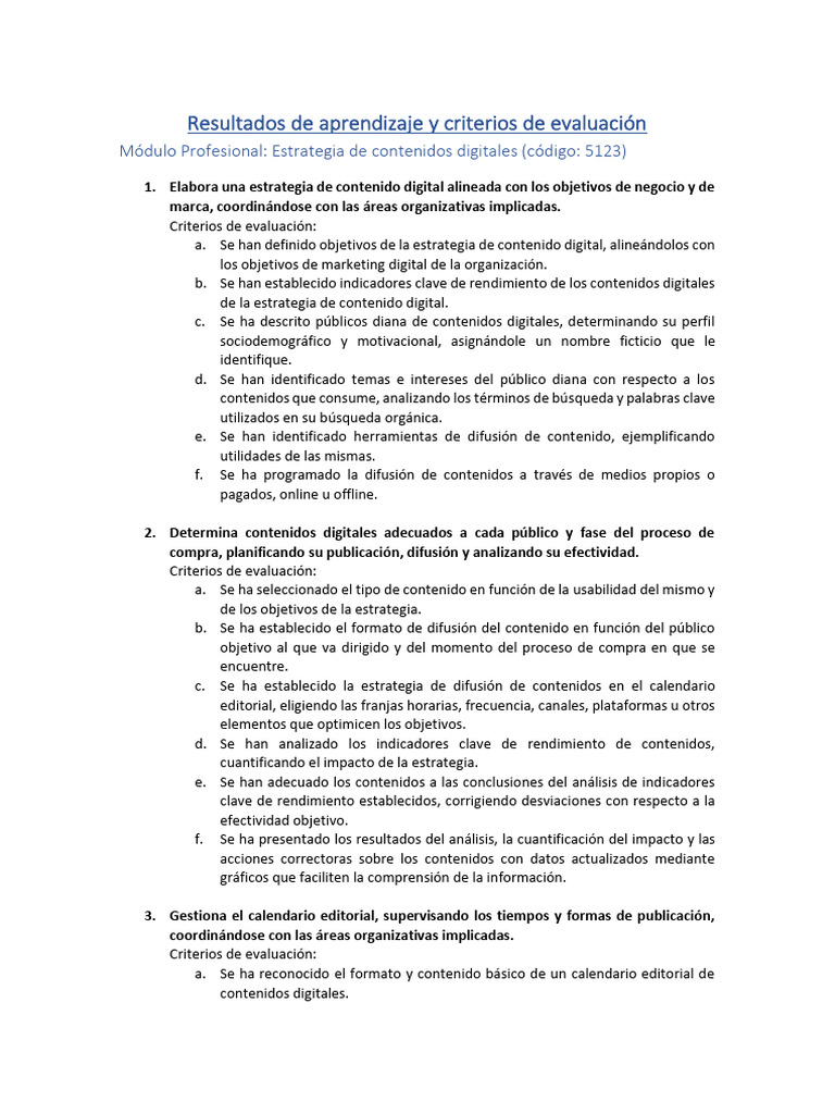 Resultados de aprendizaje y criterios de evaluación | PDF | Publicidad ...