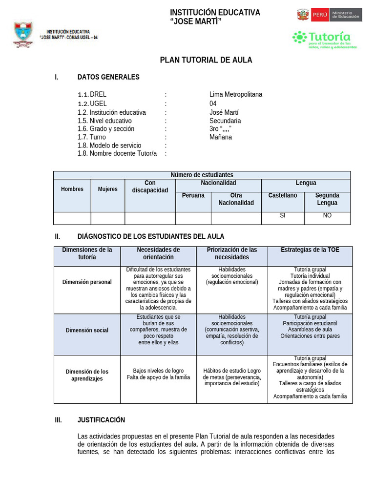 Plan de Tutoria 3ro | PDF