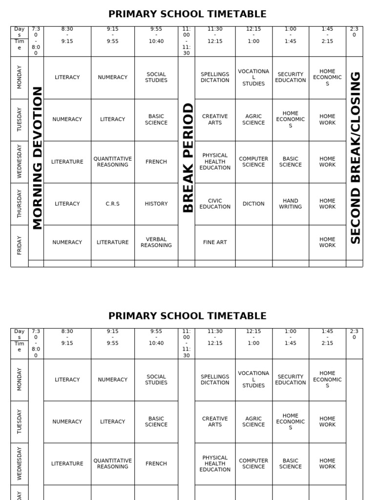 Primary School Timetable THIRD TERM | PDF
