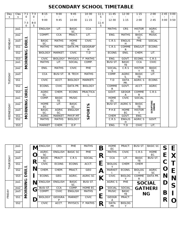 Secondary School Timetable THIRD TERM | PDF
