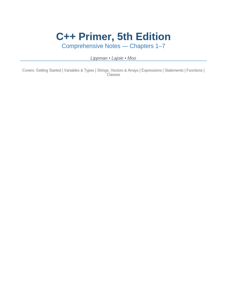 CPP Primer Ch1 7 Notes | PDF
