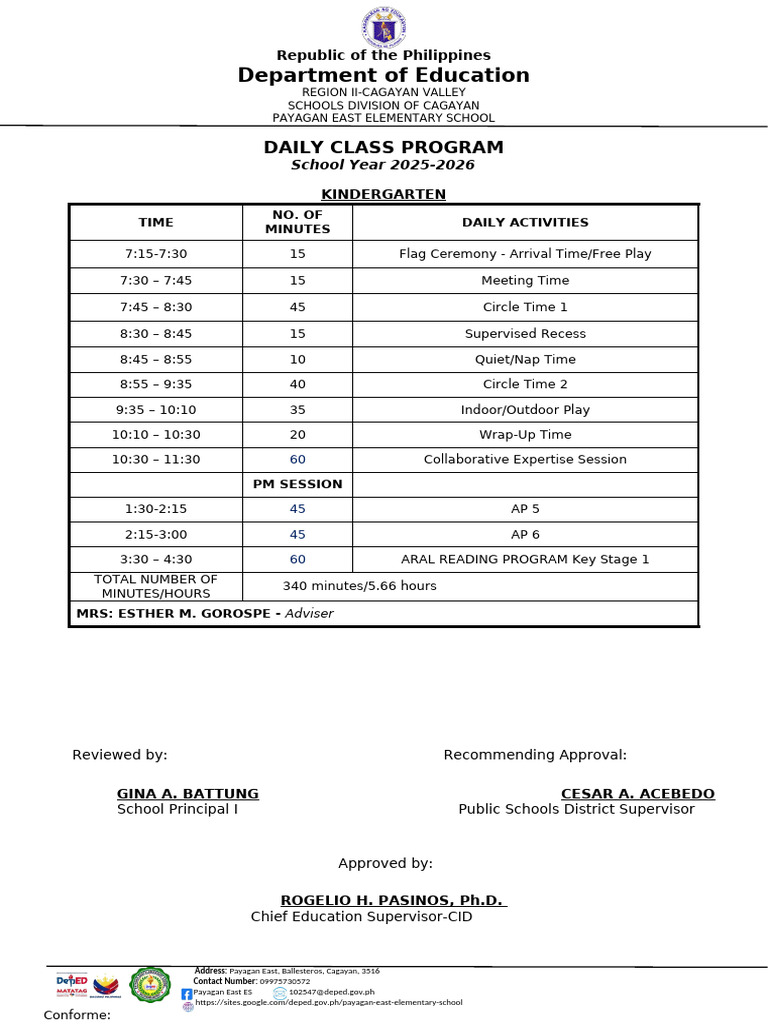 Daily Class Program Finalized | PDF