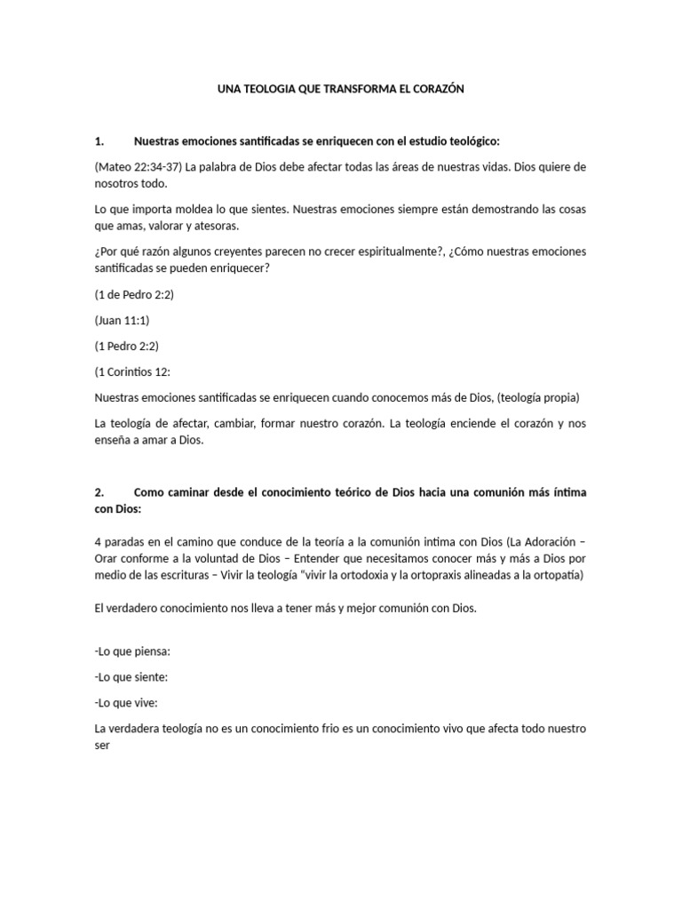 Una Teologia Que Transforma El Corazón | PDF