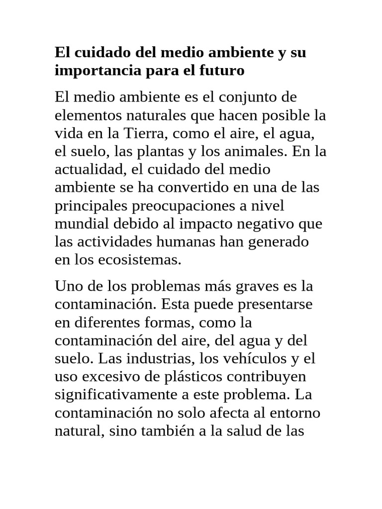 El Cuidado Del Medio Ambiente y Su Importancia para El Futuro | PDF