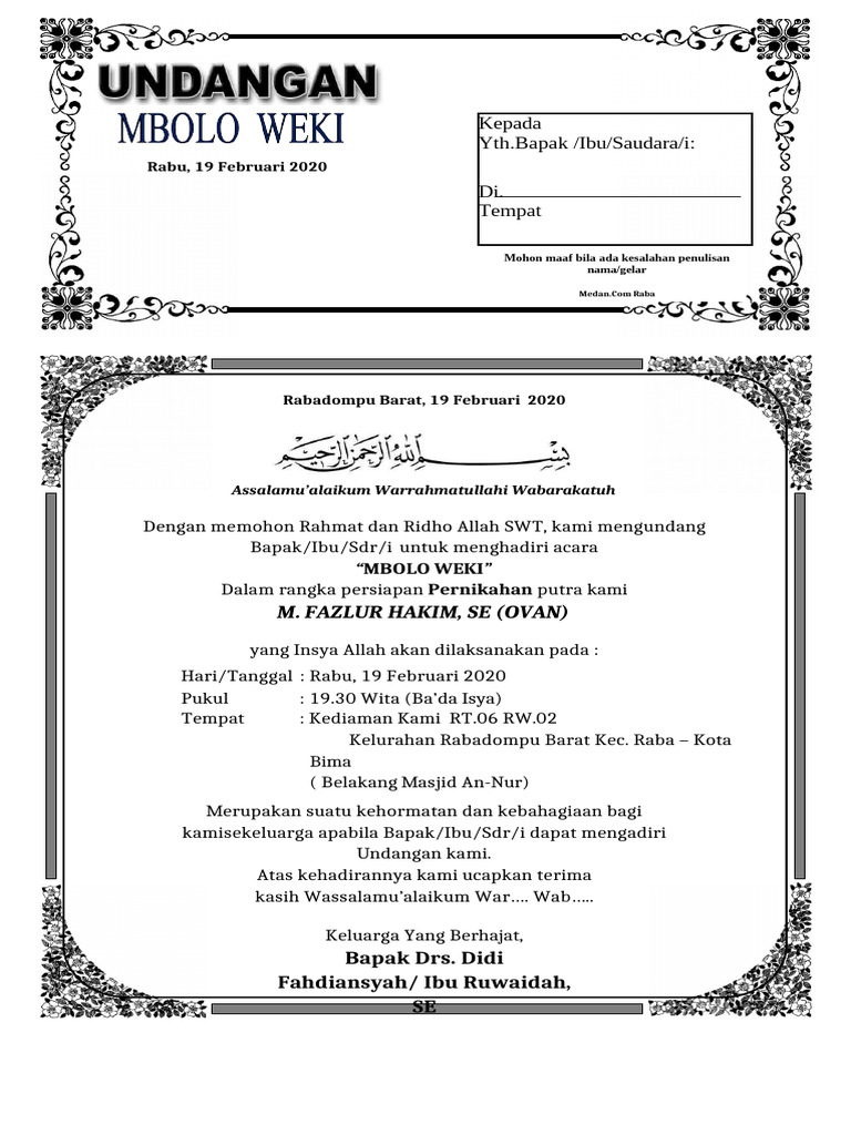 Undangan Mbolo Weki Sabali | PDF