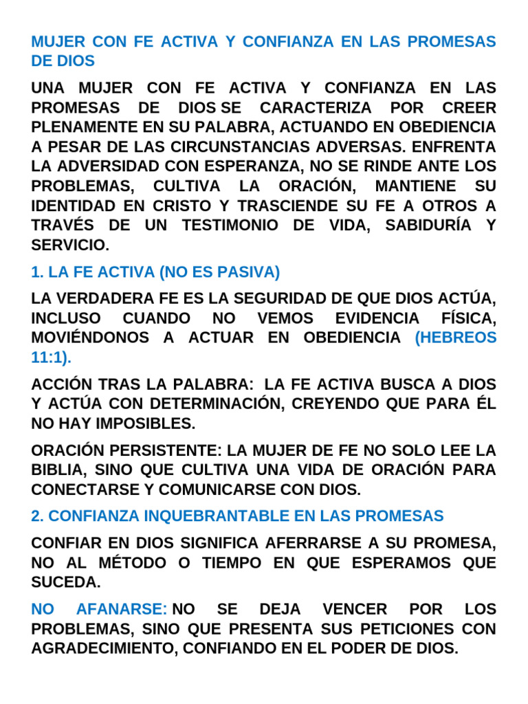 Mujer Con Fe Activa y Confianza en Las Promesas de Dios | PDF