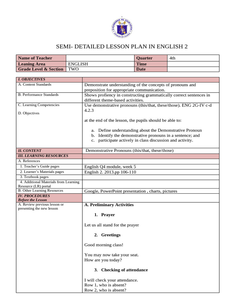Detailed Lesson Plan | PDF