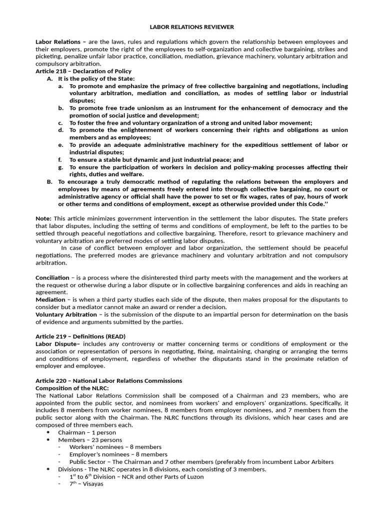 Labor Relations Reviewer | PDF