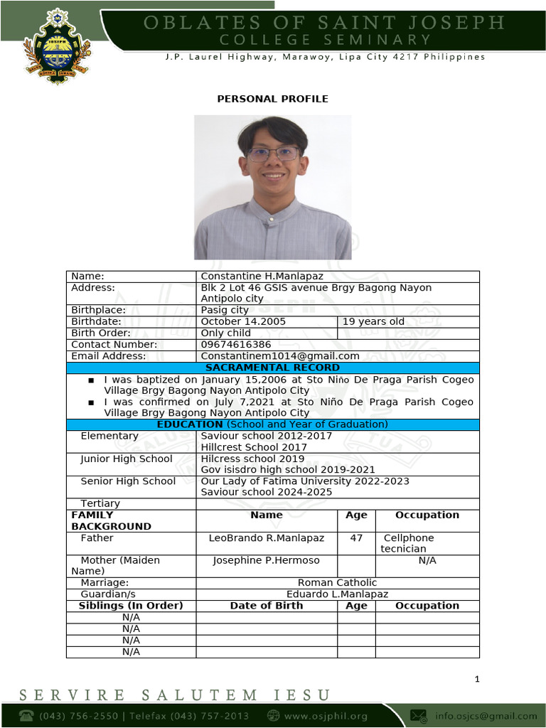 Sample Seminarian's Profile | PDF
