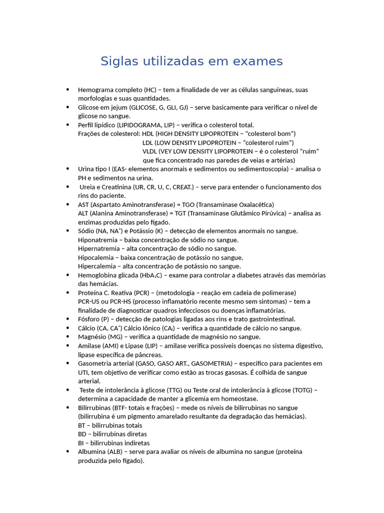 Siglas Utilizadas em Exames | PDF