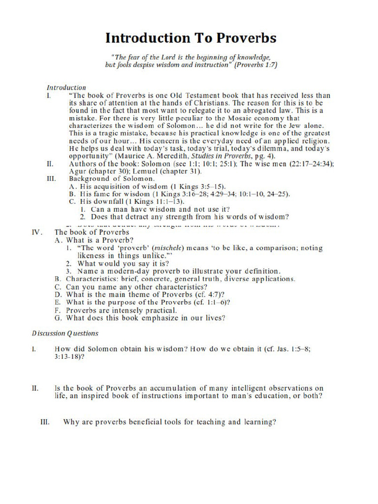 Introduction To The Book of Proverbs | PDF
