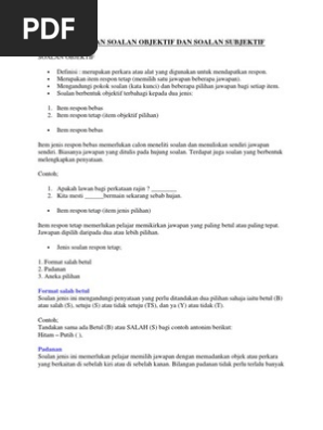 Soalan Objektif Dan Subjektif Pdf