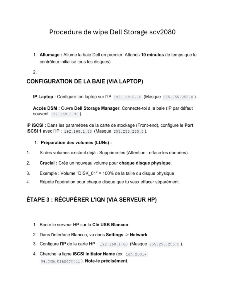 Procedure de Wipe Dell Storage Scv2080 | PDF