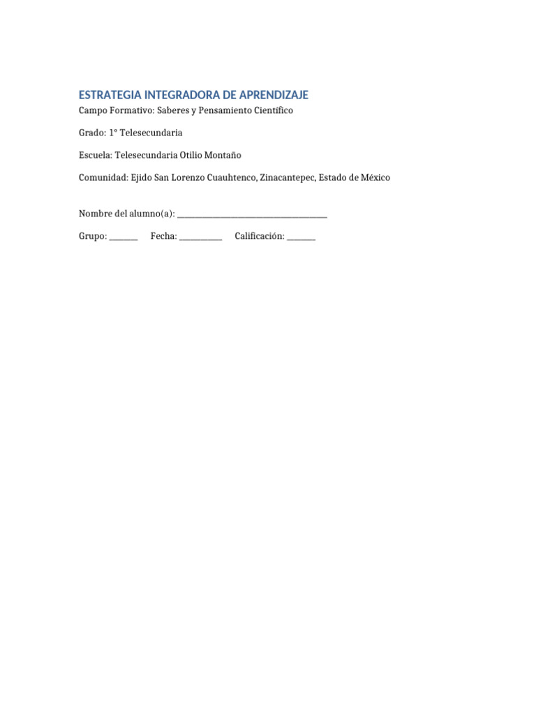 Examen Integrador Telesecundaria Otilio Montano | PDF