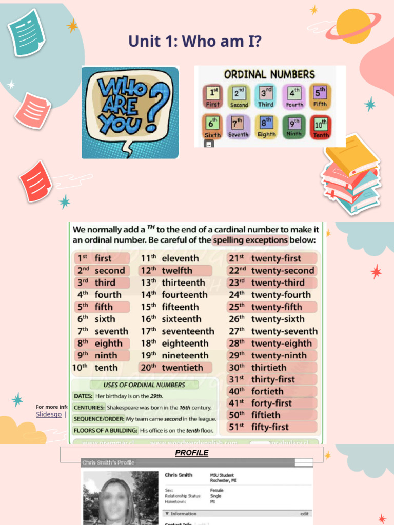 Unit 1 Who Am I-Ordinal Numbers | PDF