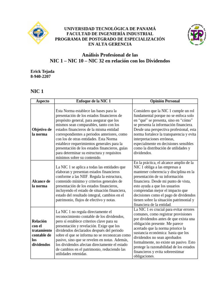 Análisis Profesional de Las NIC 1 - NIC 10 - NIC 32 | PDF