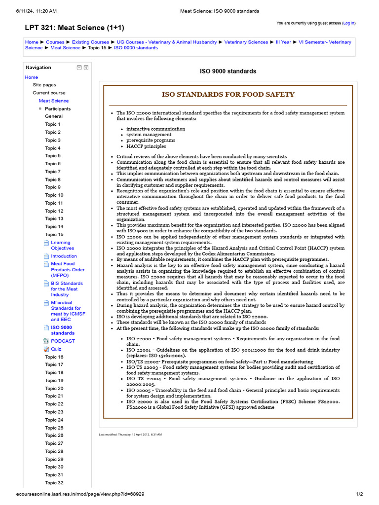 Meat Science - ISO 9000 Standards | PDF