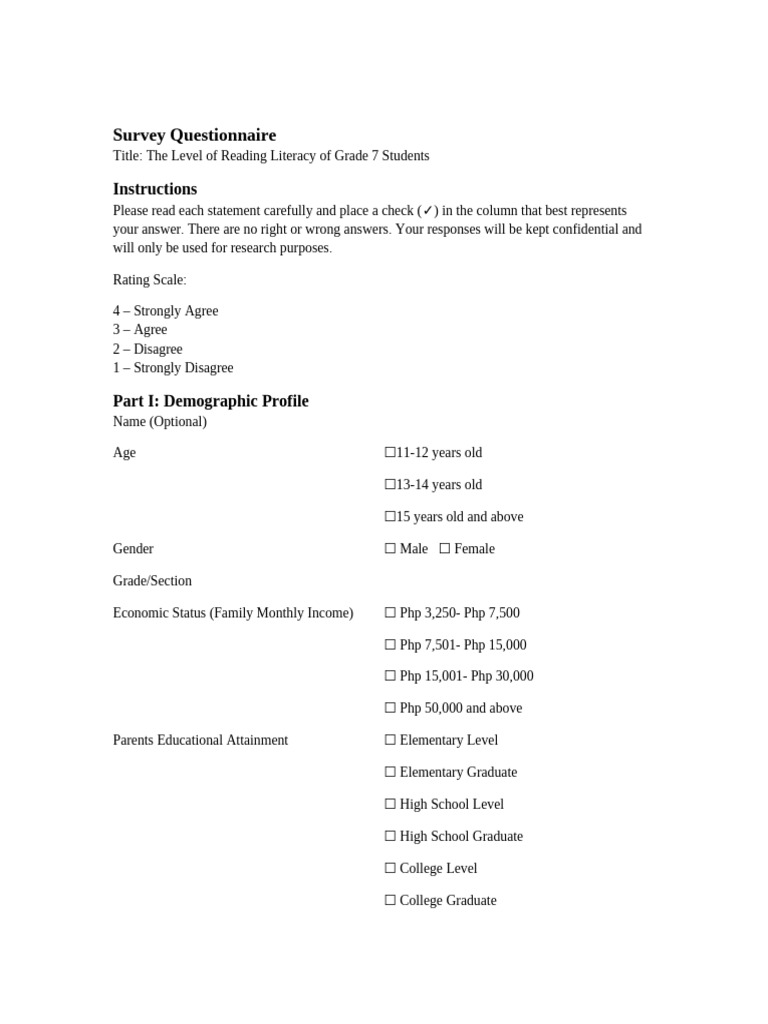 Grade7 Reading Literacy Survey Complete 095943 | PDF | Teachers ...