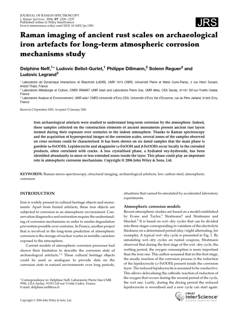 Raman Imaging of Ancient Rust Scales On Archaeological Iron Artefacts ...