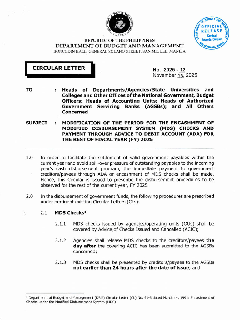 Circular Letter No 2025 12 Dated November 25 2025 | PDF | Payments ...