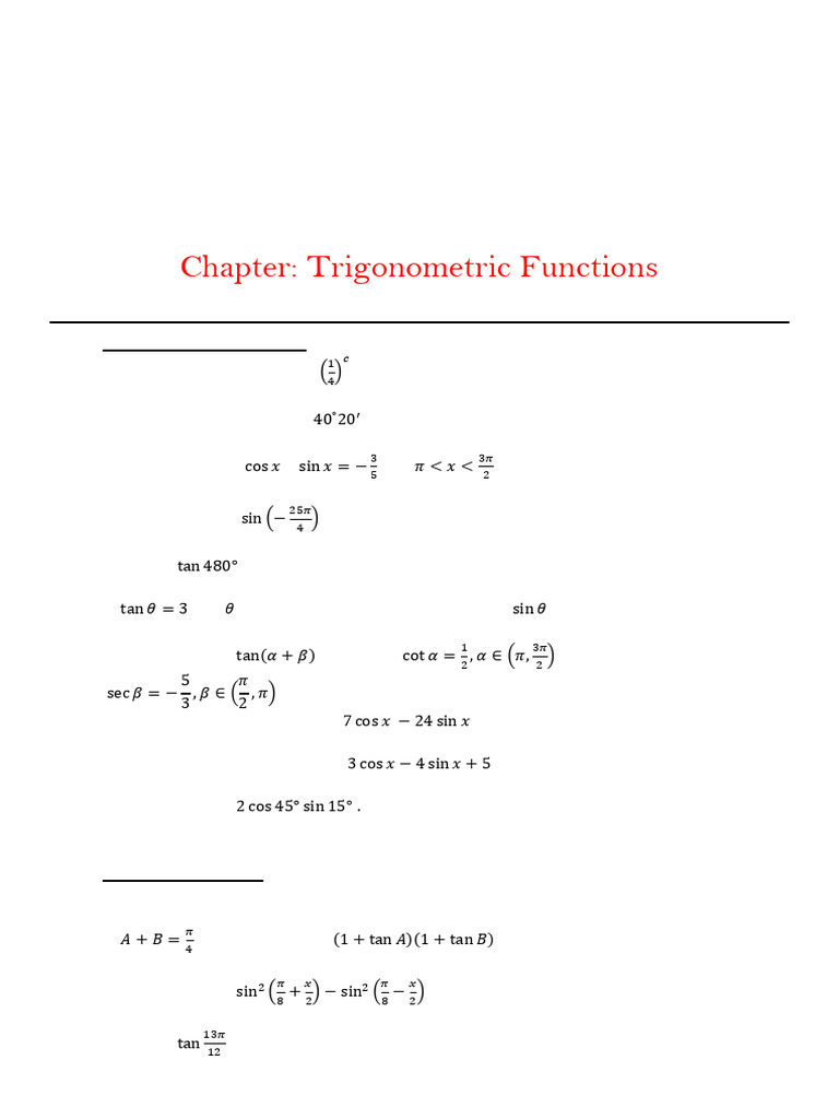 BG CL Xi Trigonometric Functions Revision Sheet | PDF
