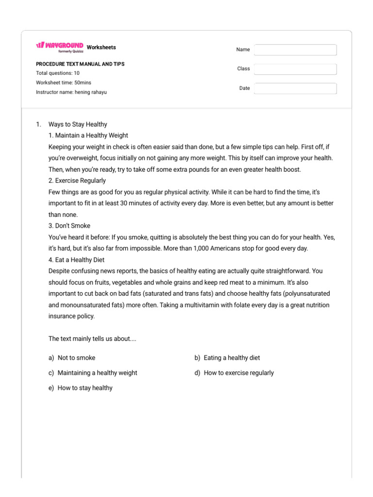 Procedure Text Manual and Tips | PDF | Healthy Diet | Strength Training