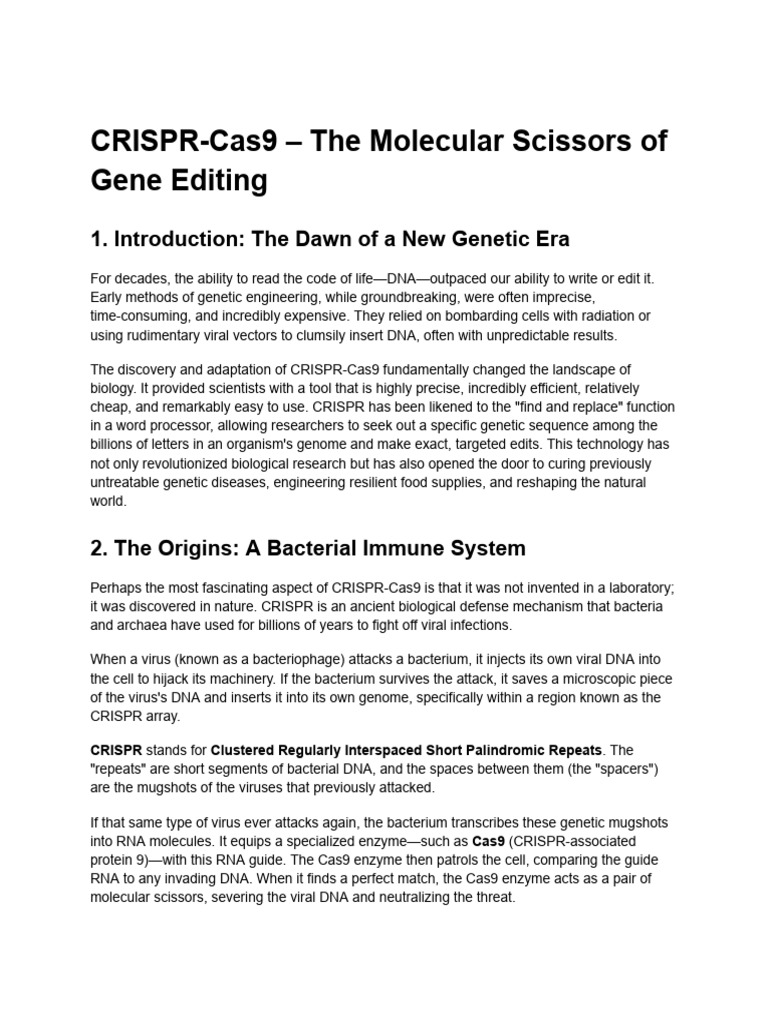 CRISPR-Cas9 - The Molecular Scissors of Gene Editing | PDF