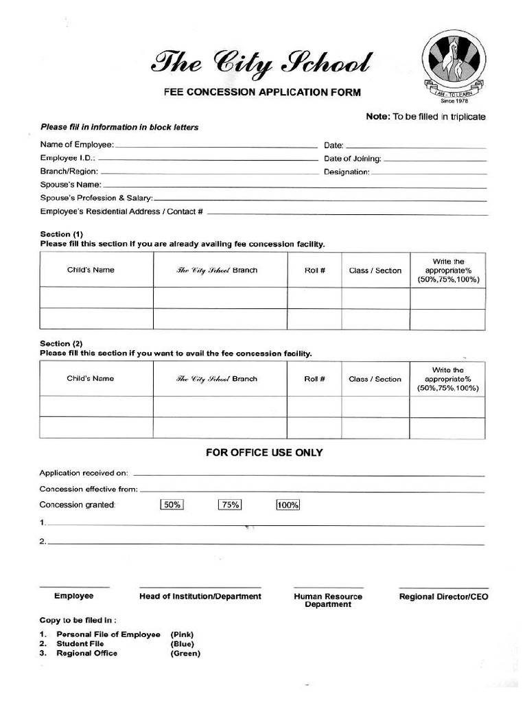 Fee Concession Application | PDF