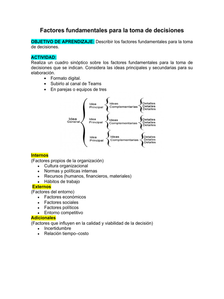 Factores Fundamentales para La Toma de Decisiones | PDF