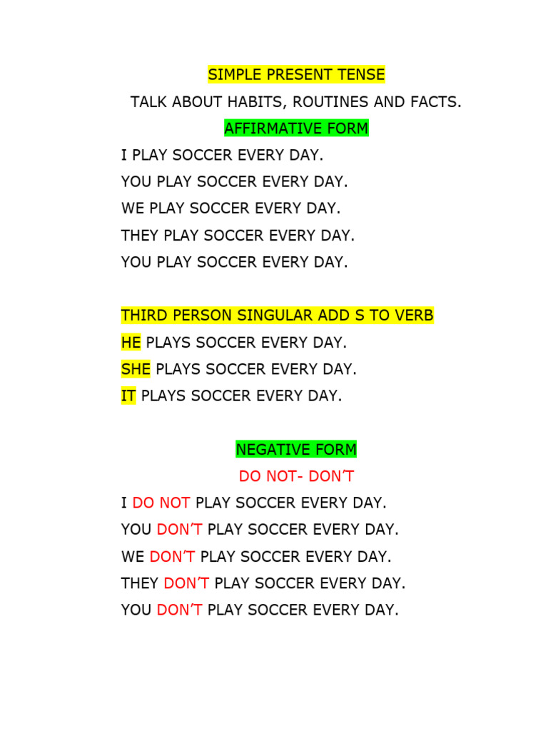 Simple Present Tense Inter - FC | PDF