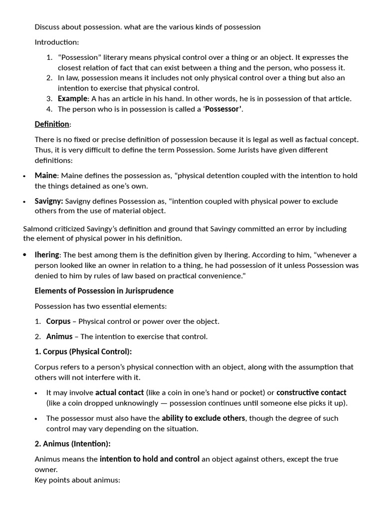 Possession and Its Kinds | PDF