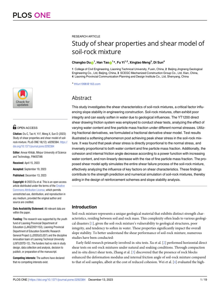 Study of Shear Properties and Shear Model of Soil-Rock Mixture | PDF