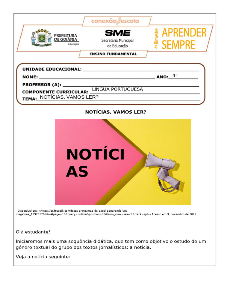 Texto 4 - NOTÍCIAS, VAMOS LER - 4° ANO - IV BIMESTRE | PDF