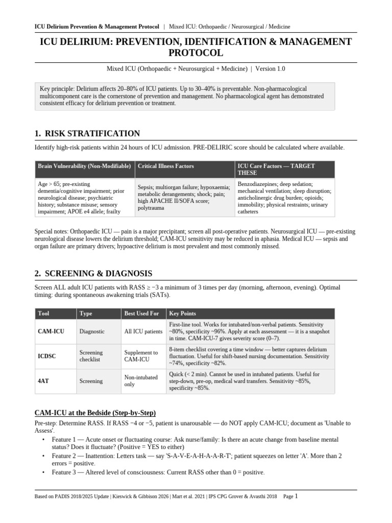 ICU Delirium Protocol Brief | PDF | Clinical Medicine | Medical Specialties