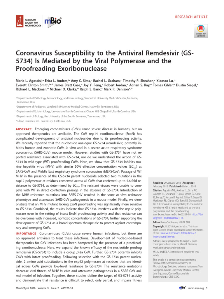 Coronavirus Susceptibility To The Antiviral Remdesivir (GS-5734) Is ...