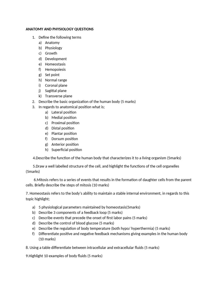 Anatomy Questions | PDF
