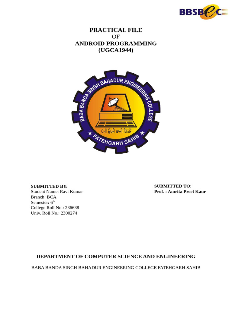 Practical File Android Programming (UGCA1944) : Department of Computer ...