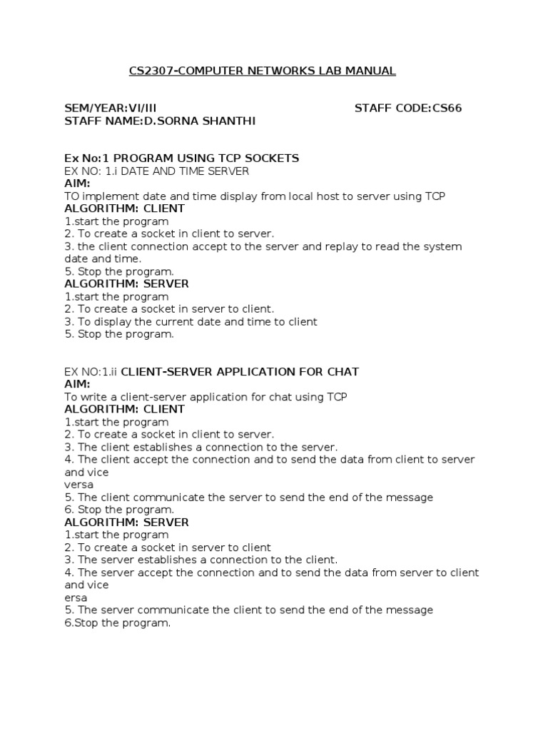 CN Lab Manual | PDF | Transmission Control Protocol | Internet Protocols