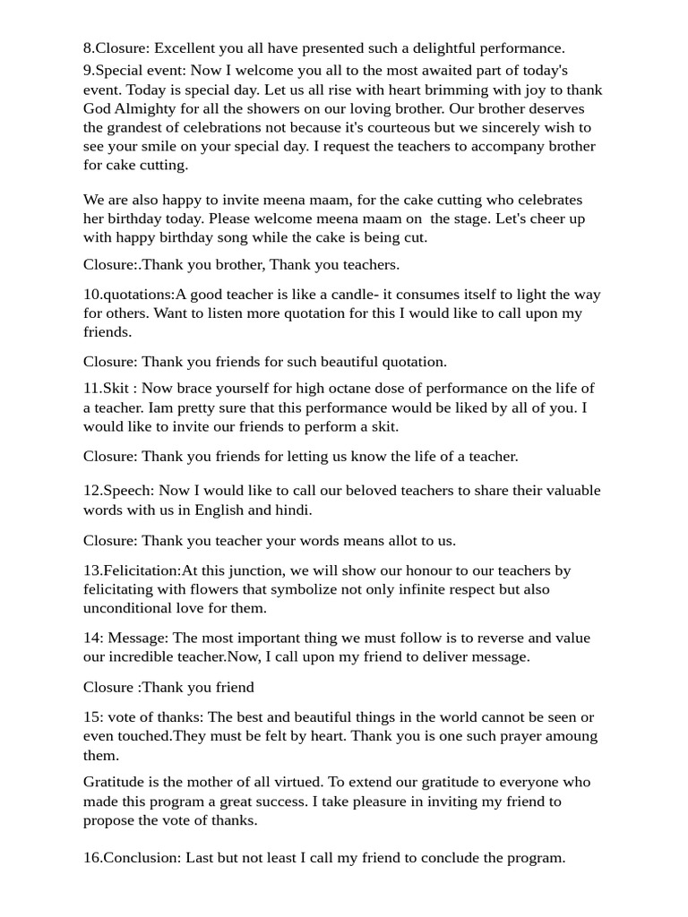 Teachers Day MC Script | PDF