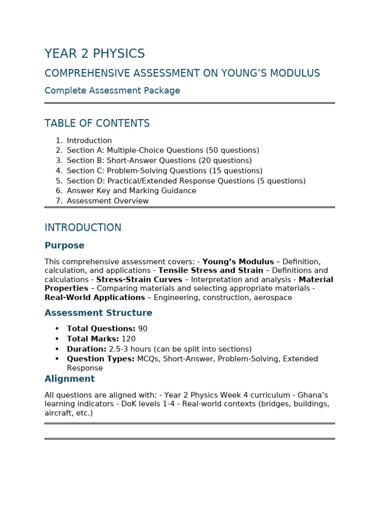 Year2 Physics Young Modulus Comprehensive Assessment 013555 | PDF
