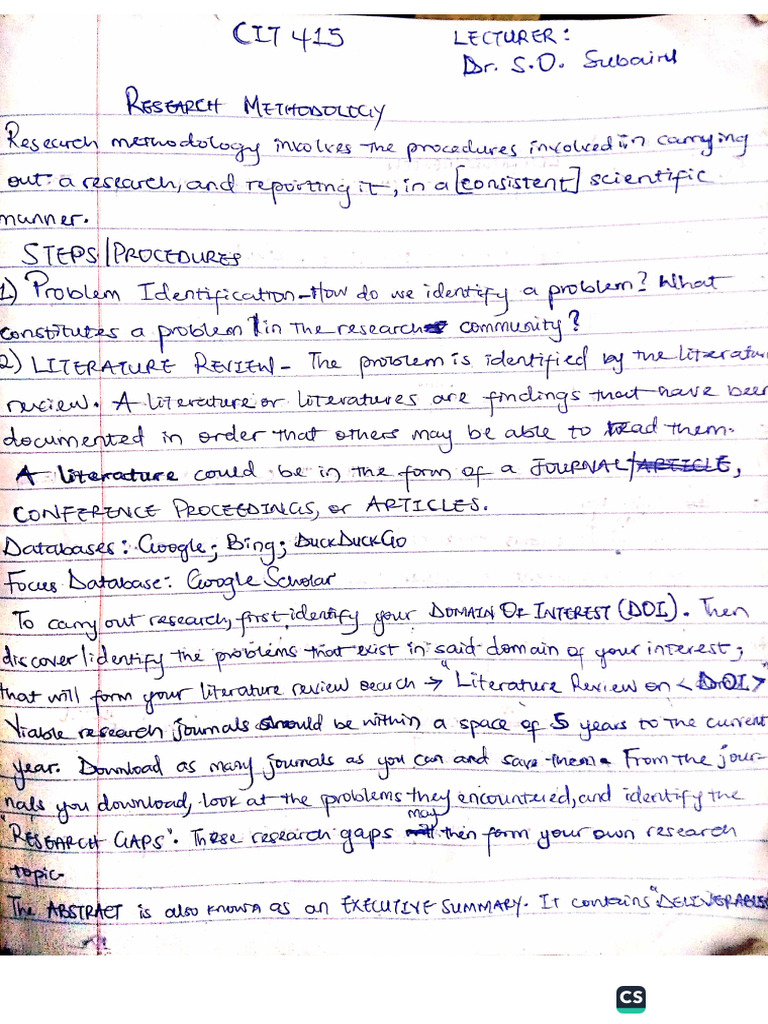 CIT 415 Research Methodology Note | PDF