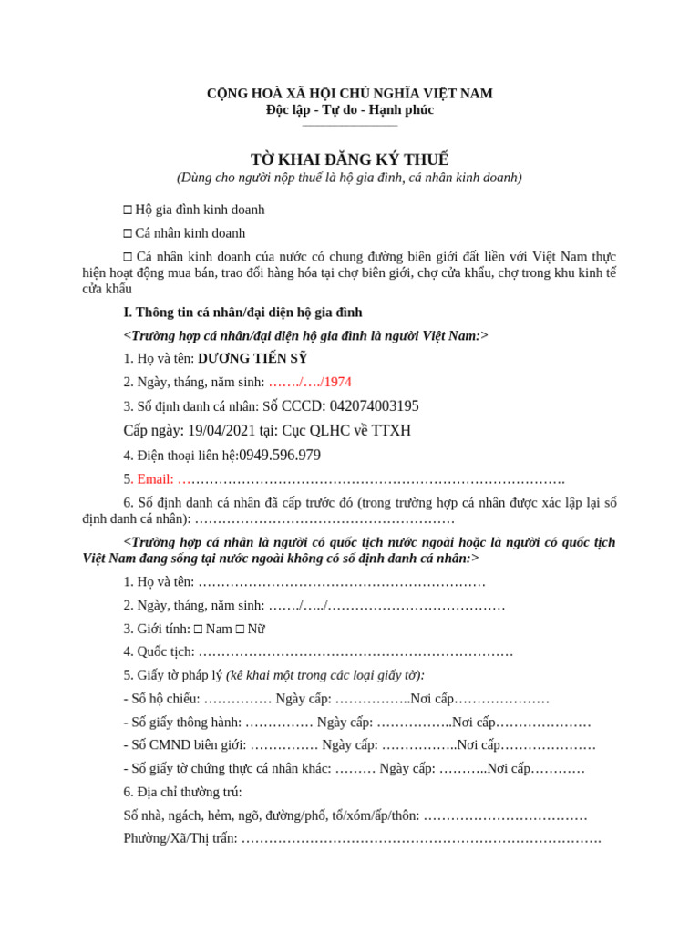 Mẫu 03 ĐK TCT | PDF