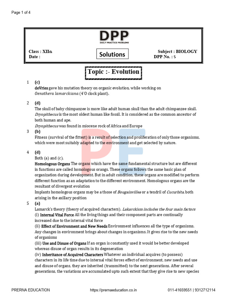 EVOLUTION DPP 5 Solutions | PDF | Evolution | Species